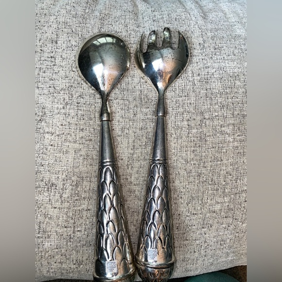 Vintage-Style Salad Serving Set Silver Plated Twos Company, Royal Blue Stones - Picture 2 of 5